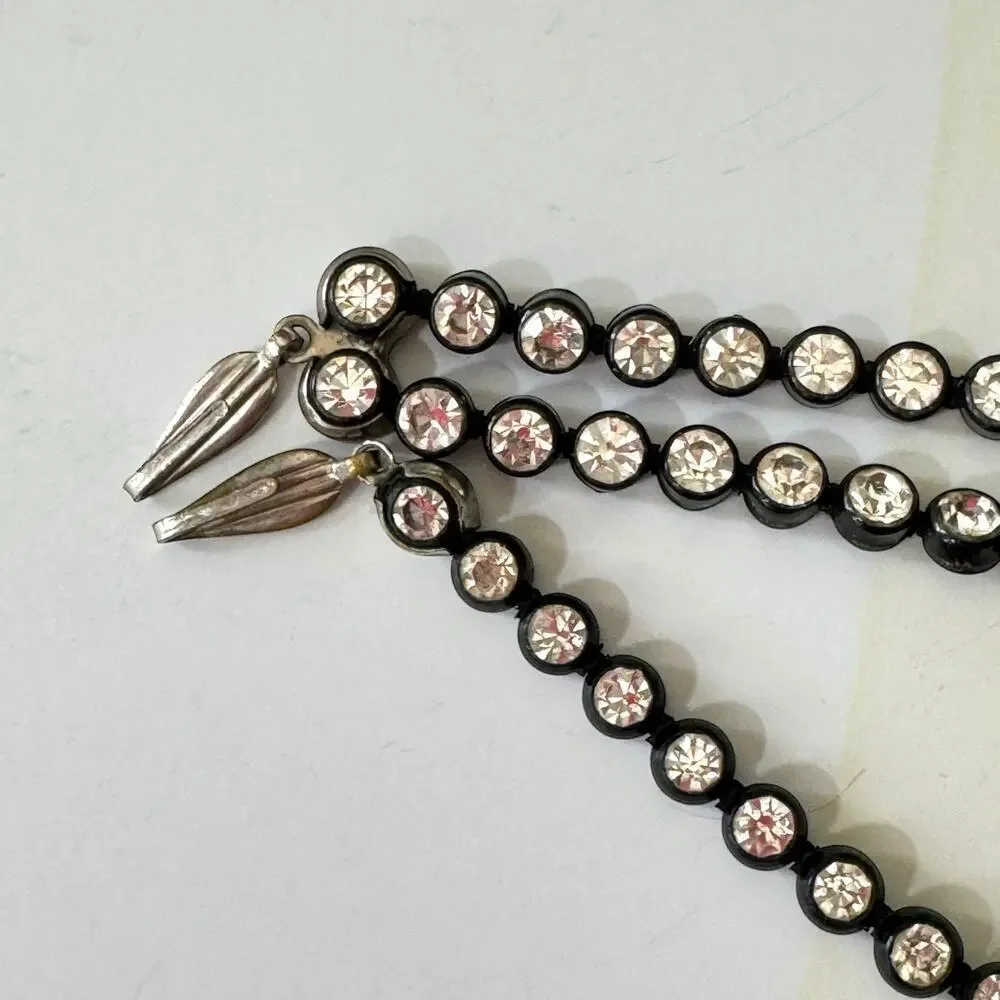 Vintage Black Metal White Rhinestone Multi-strand Necklaces-Set of 2 + bonus